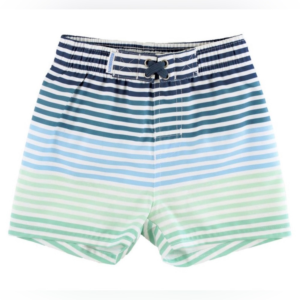 RuggedButts Blue Green Stripe Swim Trunks UPF 50+ 6-12M